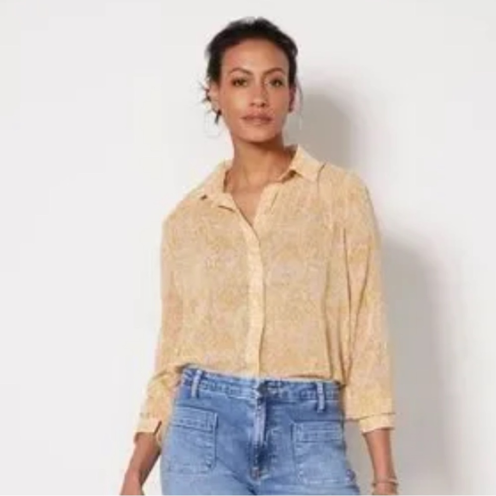 Evereve > Yellow Sheer Button Down Blouse Small